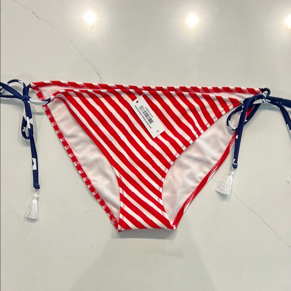 Adore Me Red and White Striped Bikini Bottom, Size M